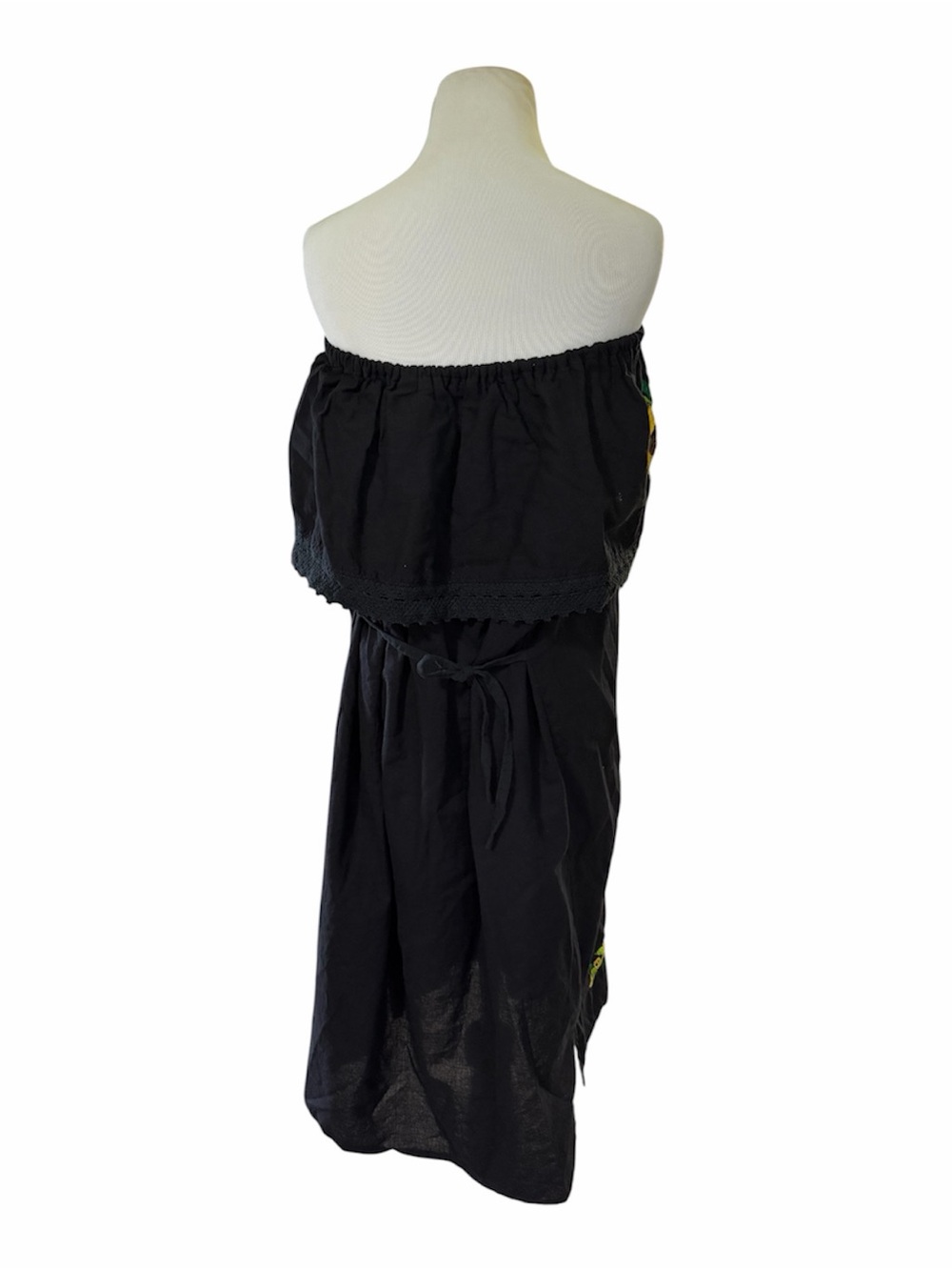 Sunflower Embroidered Mexican Dress chrochet Lace Trim Off-Shoulder knee length - Picture 3 of 7
